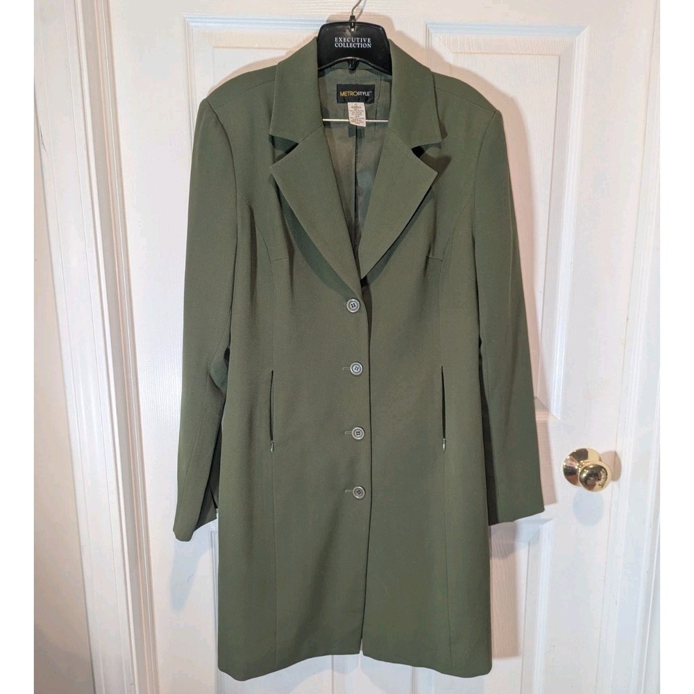 Y2K Longline Blazer Olive Green Metrostyle 2002 Tailored Utility Coat Size 10